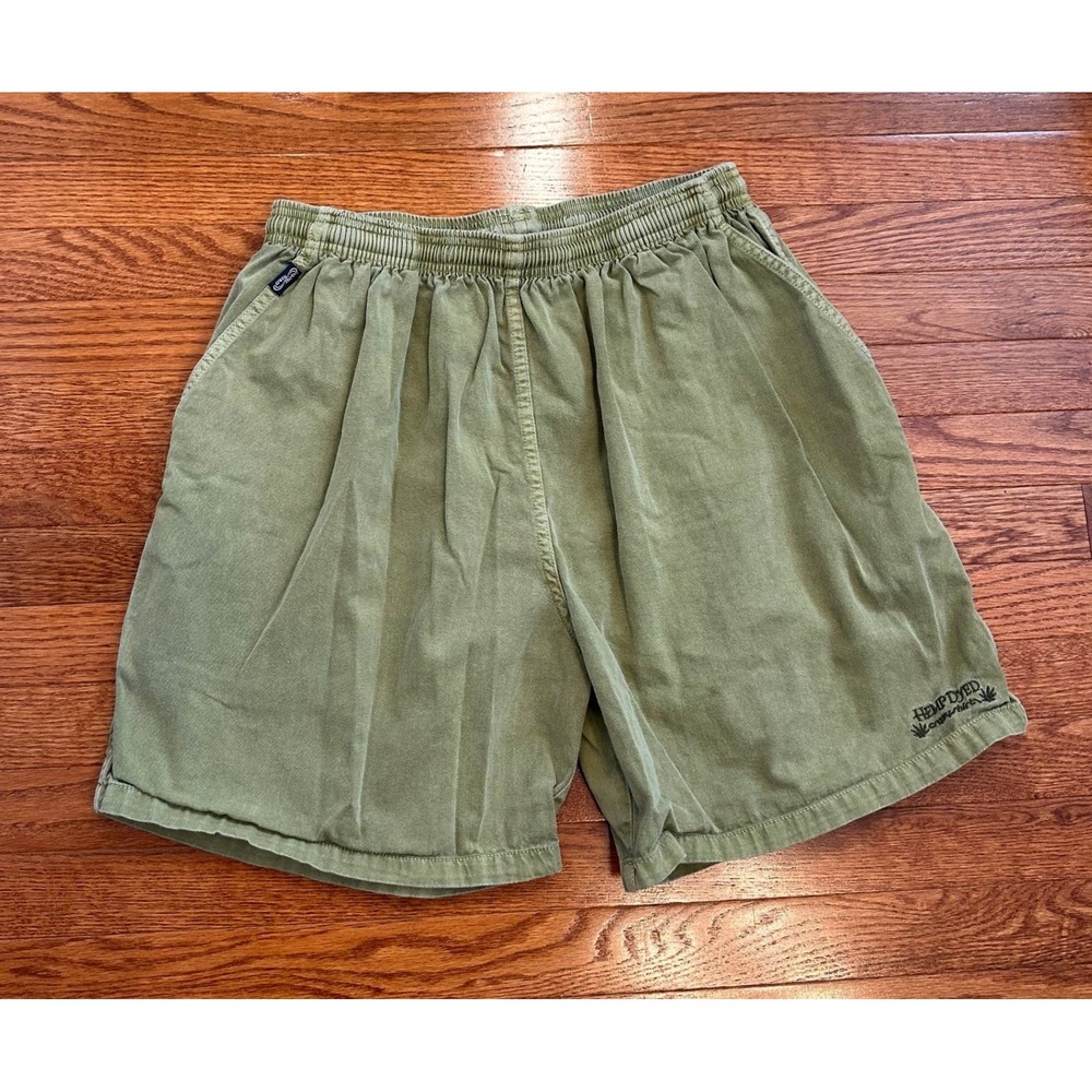 Vintage Crazy Shirts Shorts Mens 2XL Hemp Dyed Green Elastic Waist Beach Surf 7"